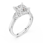 Princess Cut Vintage Three Stone Diamond Engagement Ring with Pear Side Stones