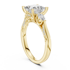 Princess Cut Vintage Three Stone Diamond Engagement Ring with Pear Side Stones