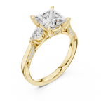 Princess Cut Vintage Three Stone Diamond Engagement Ring with Pear Side Stones