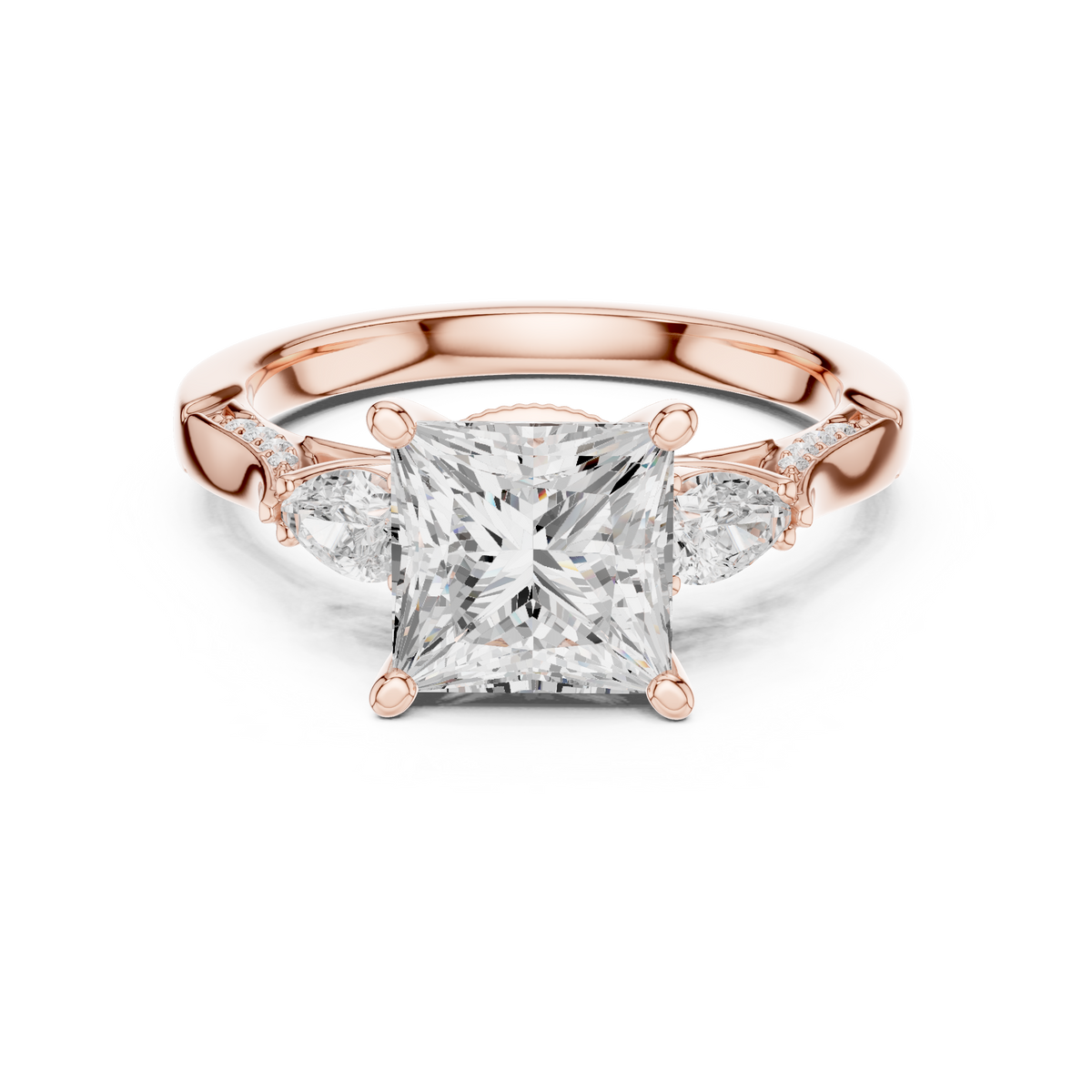 Princess Cut Vintage Three Stone Diamond Engagement Ring with Pear – view 5 of 12, lab grown diamond ring | Jewelix Atelier