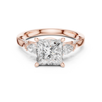 Princess Cut Vintage Three Stone Diamond Engagement Ring with Pear Side Stones
