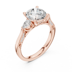 Round Brilliant Vintage Three Stone Diamond Engagement Ring with Pear Side Stones