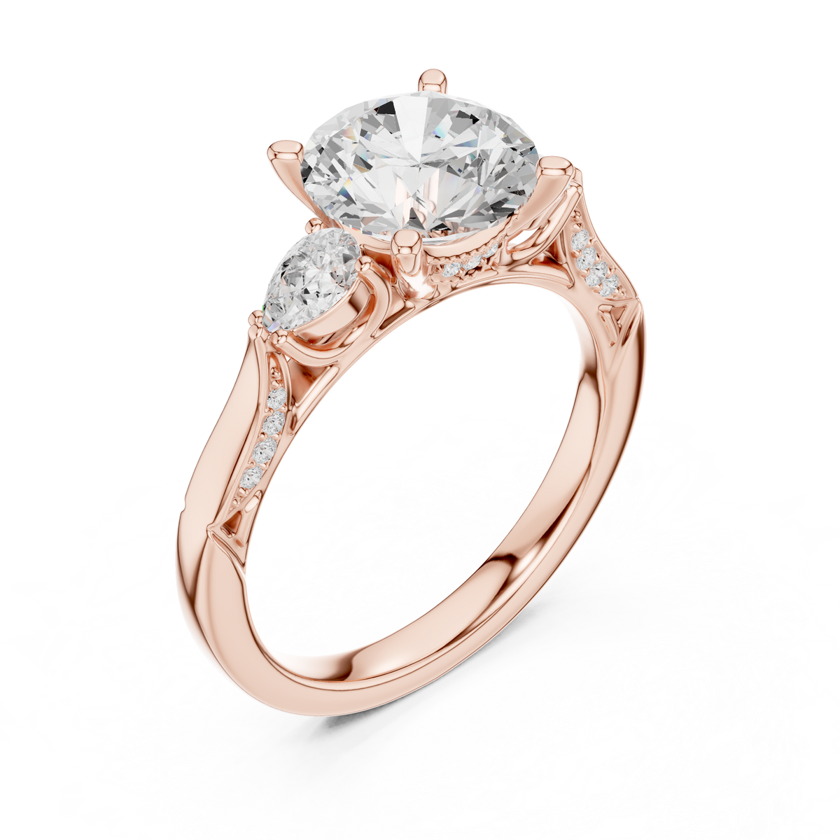 Round Brilliant Vintage Three Stone Diamond Engagement Ring with – view 7 of 12, lab grown diamond ring | Jewelix Atelier