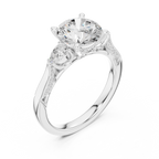 Round Brilliant Vintage Three Stone Diamond Engagement Ring with Pear Side Stones