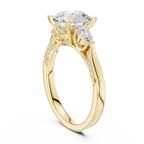 Round Brilliant Vintage Three Stone Diamond Engagement Ring with Pear Side Stones