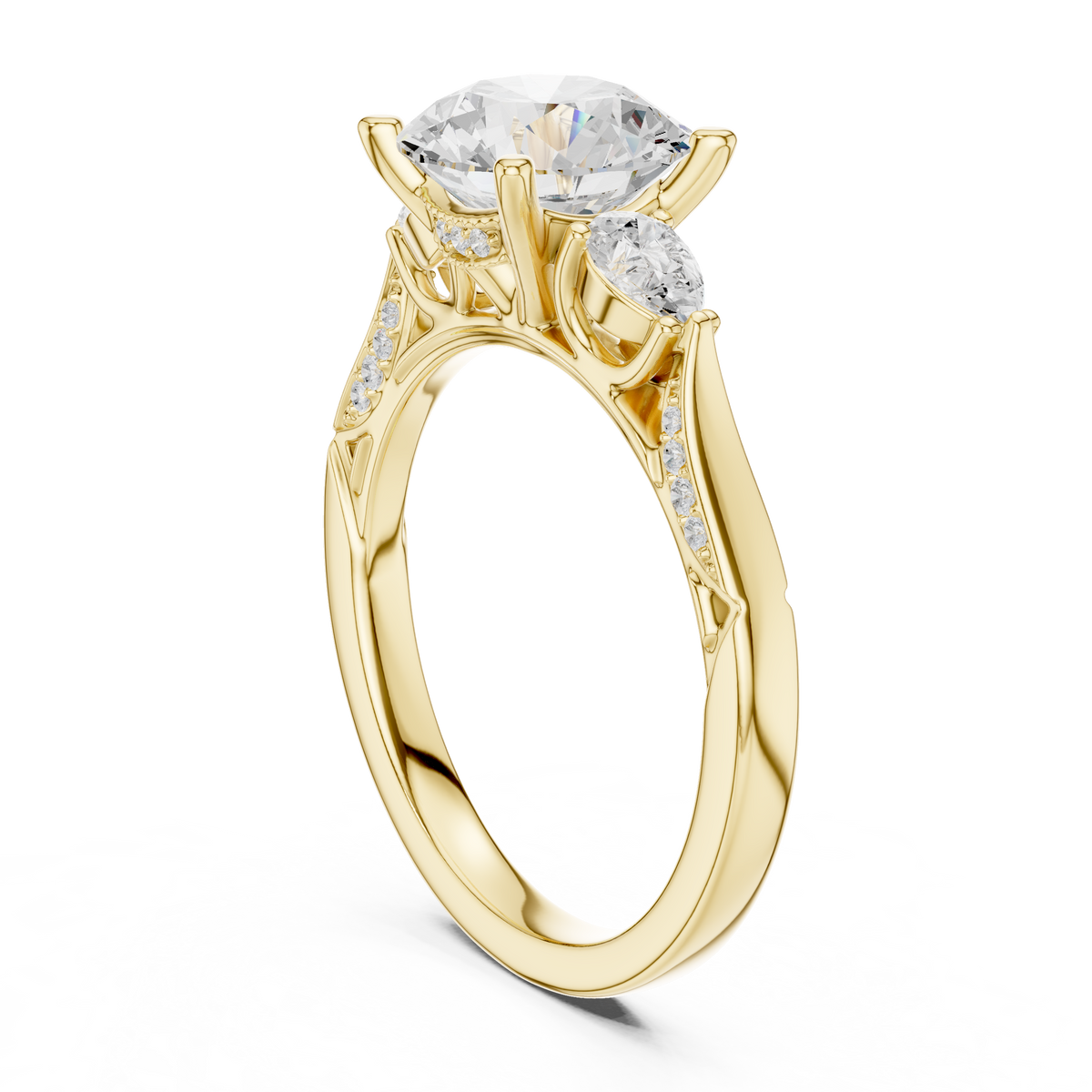 Round Brilliant Vintage Three Stone Diamond Engagement Ring with – view 10 of 12, lab grown diamond ring | Jewelix Atelier