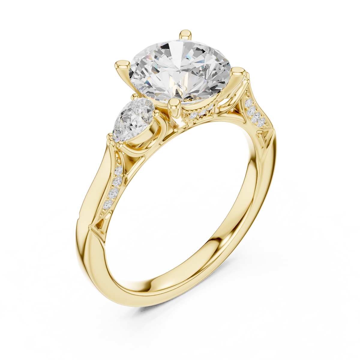 Round Brilliant Vintage Three Stone Diamond Engagement Ring with – view 11 of 12, lab grown diamond ring | Jewelix Atelier