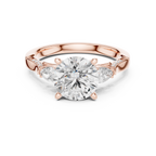 Round Brilliant Vintage Three Stone Diamond Engagement Ring with Pear Side Stones