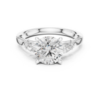 Round Brilliant Vintage Three Stone Diamond Engagement Ring with Pear Side Stones