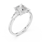 Cushion Cut Three Stone Diamond Engagement Ring with Tapered Baguette Side Stones