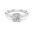 Cushion Cut Three Stone Diamond Engagement Ring with Tapered Baguette Side Stones
