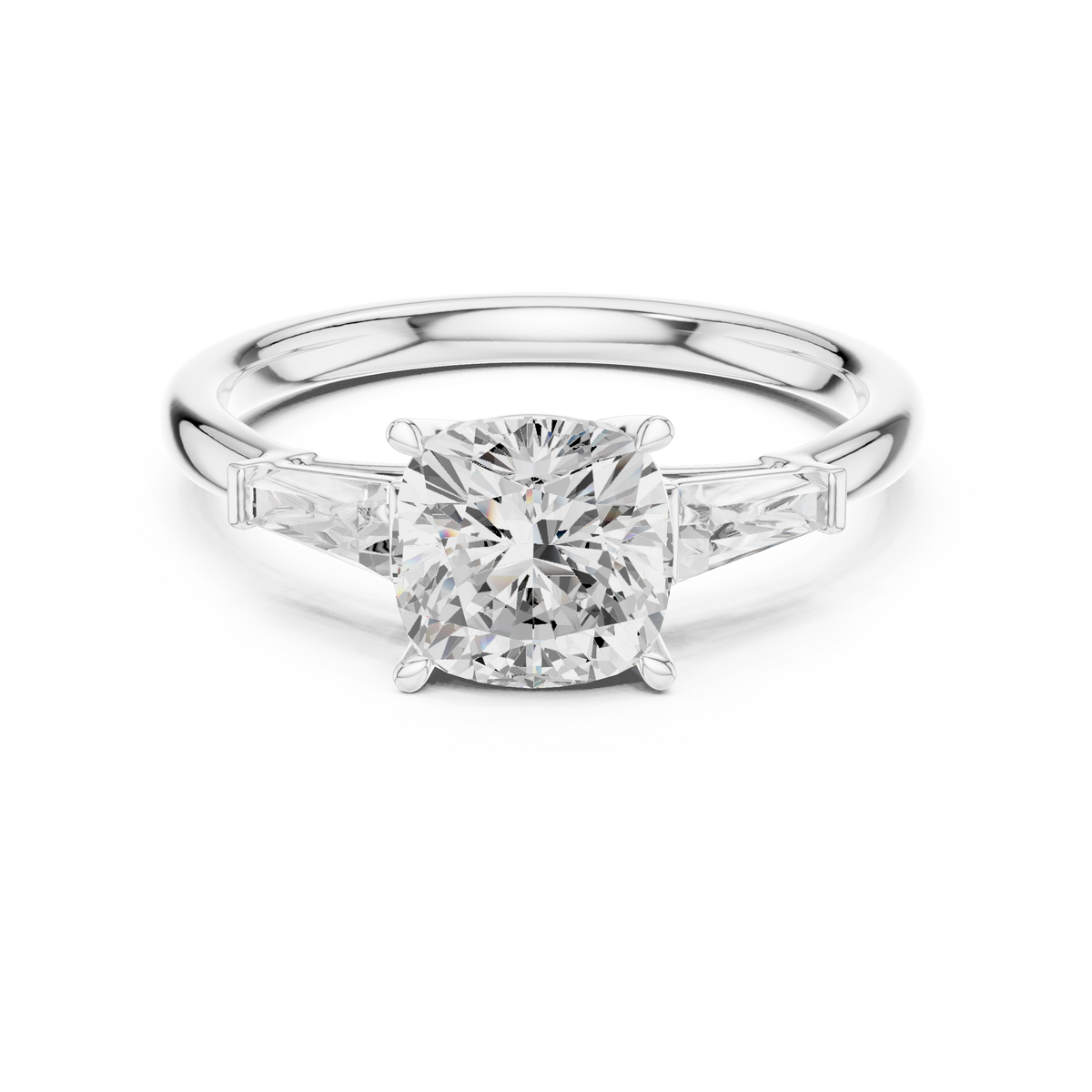 0.40 CTW Cushion Cut Three Stone Diamond Engagement Ring with Tapered Baguette Side Stones – Style DDLR-28… — Jewelix Atelier