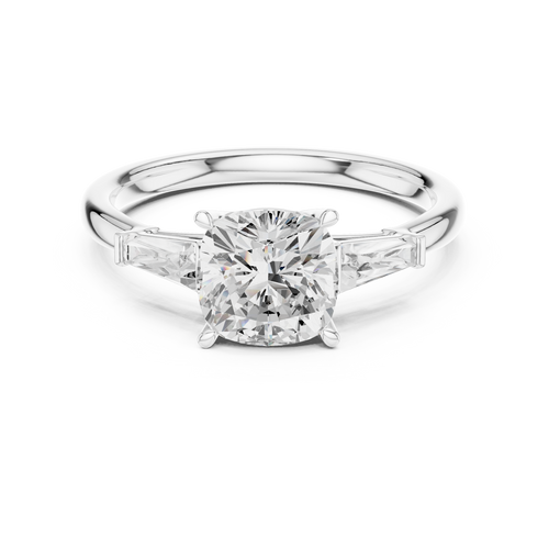 0.40 CTW Cushion Cut Three Stone Diamond Engagement Ring with Tapered Baguette Side Stones – Style DDLR-28… — Jewelix Atelier