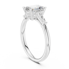 Emerald Cut Three Stone Diamond Engagement Ring with Tapered Baguette Side Stones