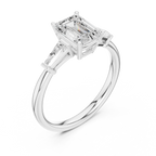 Emerald Cut Three Stone Diamond Engagement Ring with Tapered Baguette Side Stones
