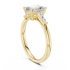 Emerald Cut Three Stone Diamond Engagement Ring with Tapered Baguette Side Stones