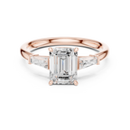 Emerald Cut Three Stone Diamond Engagement Ring with Tapered Baguette Side Stones