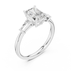 Radiant Cut Three Stone Diamond Engagement Ring with Tapered Baguette Side Stones