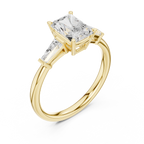 Radiant Cut Three Stone Diamond Engagement Ring with Tapered Baguette Side Stones
