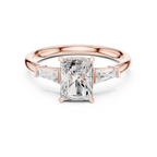 Radiant Cut Three Stone Diamond Engagement Ring with Tapered Baguette Side Stones