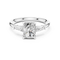 Radiant Cut Three Stone Diamond Engagement Ring with Tapered Baguette Side Stones