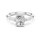 Radiant Cut Three Stone Diamond Engagement Ring with Tapered Baguette Side Stones