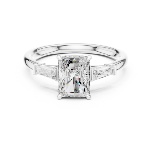 0.40 CTW Radiant Cut Three Stone Diamond Engagement Ring with Tapered Baguette Side Stones – Style DDLR-28… — Jewelix Atelier