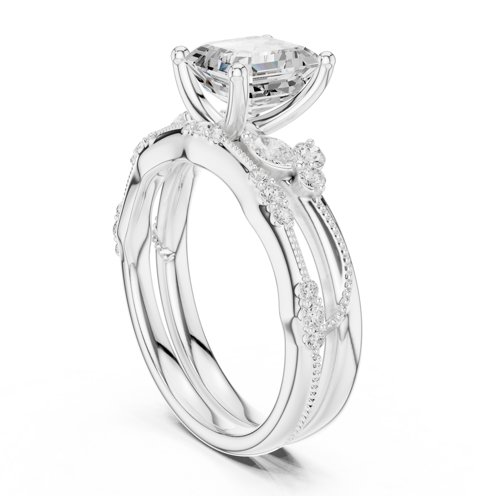 Asscher Cut Diamond Bridal Ring Set
