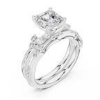 2.37 CT Asscher Cut Diamond Bridal Ring Set with Marquise Accents