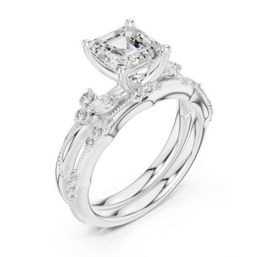 Asscher Cut Diamond Bridal Ring Set