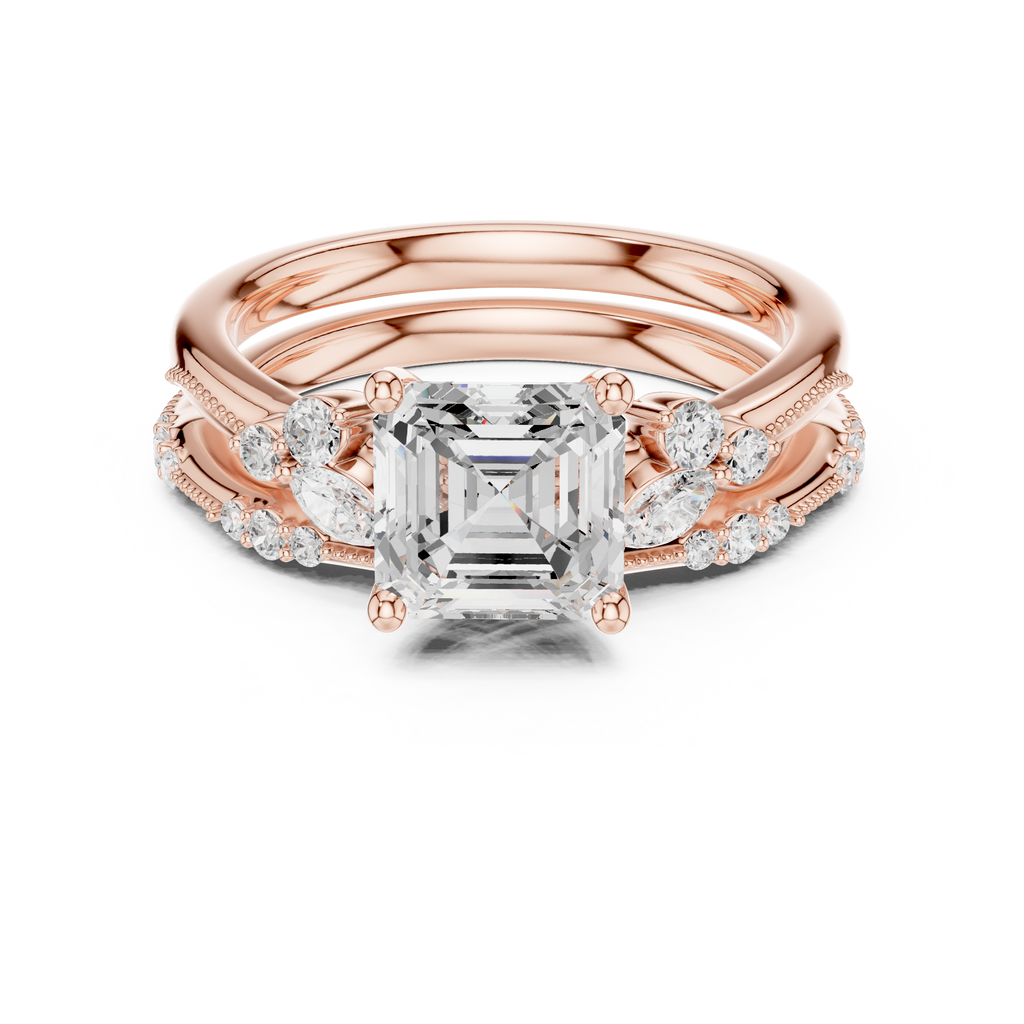 2.37 CT Asscher Cut Diamond Bridal Ring Set with Marquise Accents