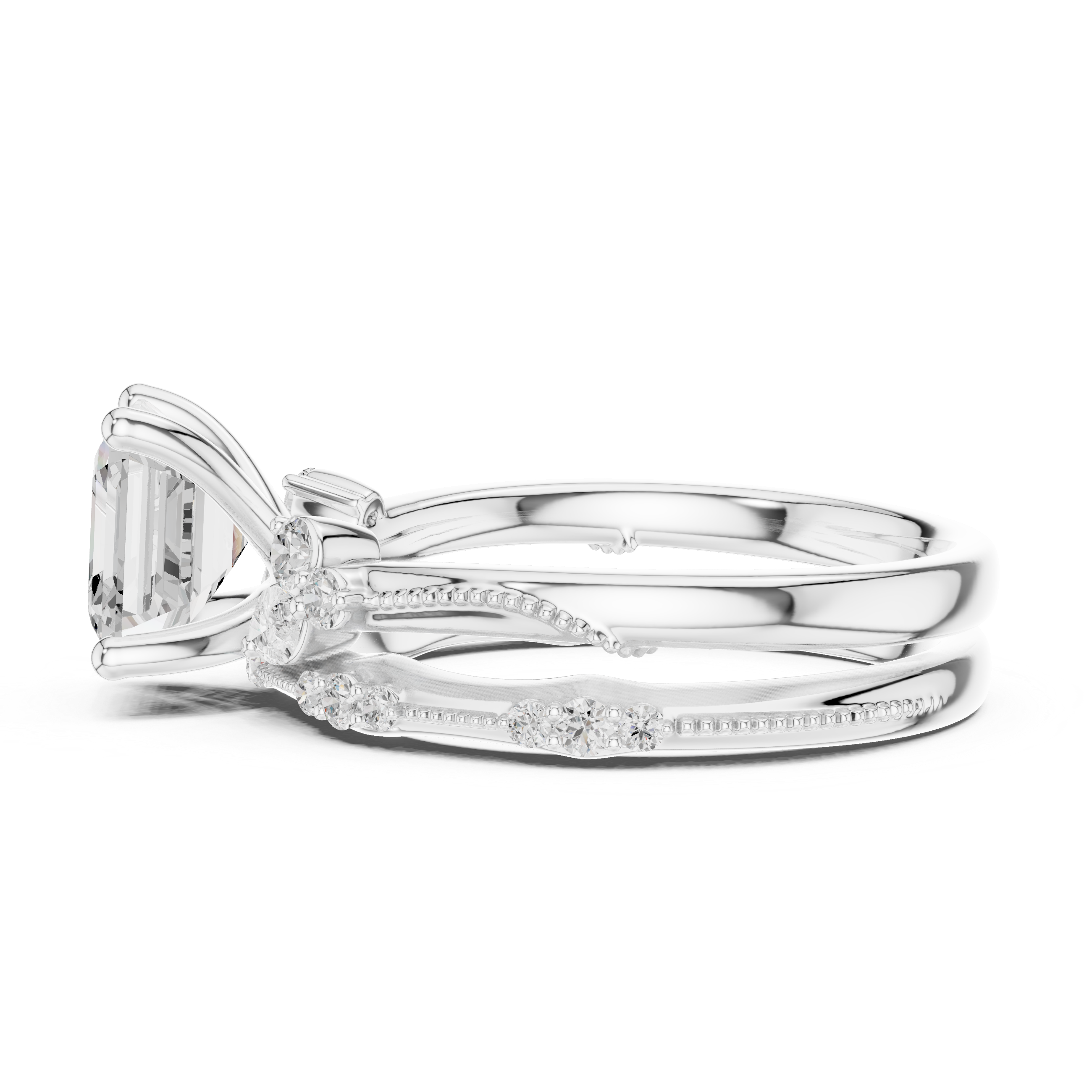 2.37 CT Asscher Cut Diamond Bridal Ring Set with Marquise Accents
