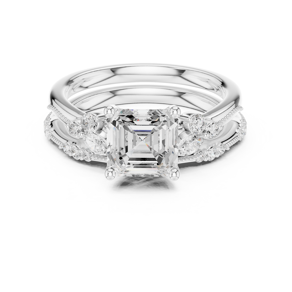 2.37 CT Asscher Cut Diamond Bridal Ring Set with Marquise Accents