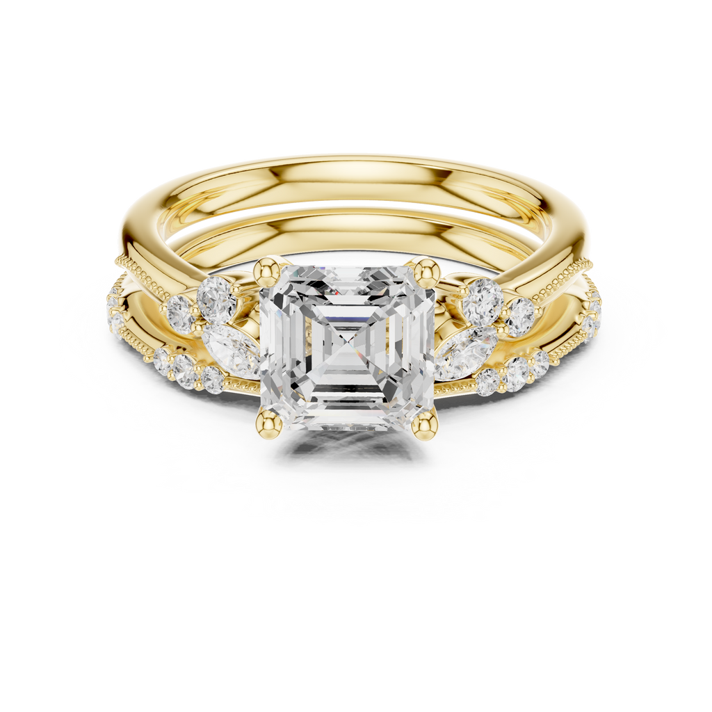 2.37 CT Asscher Cut Diamond Bridal Ring Set with Marquise Accents