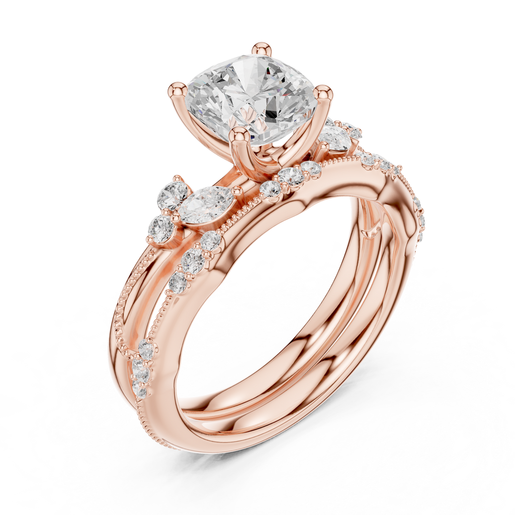 Cushion Cut Diamond Bridal Ring Set