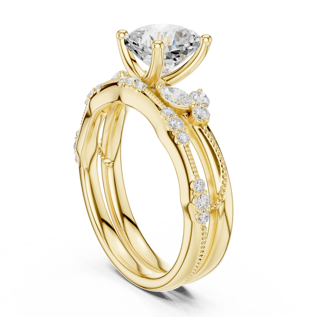 2.37 CT Cushion Cut Diamond Bridal Ring Set with Marquise Accents