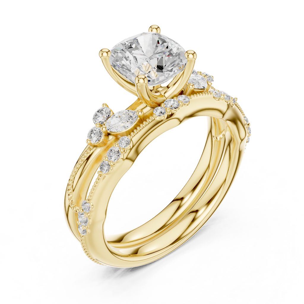 Cushion Cut Diamond Bridal Ring Set