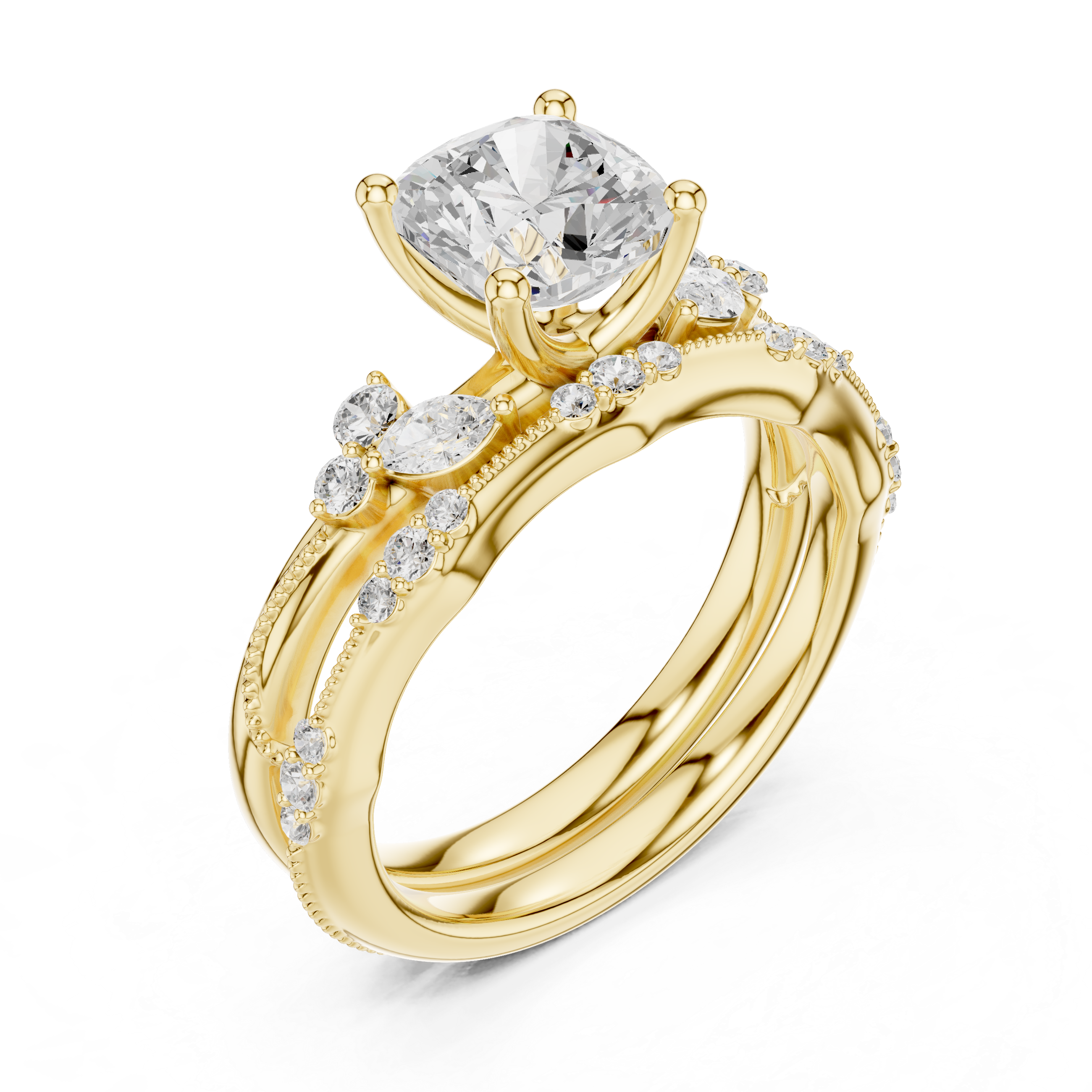 Cushion Cut Diamond Bridal Ring Set