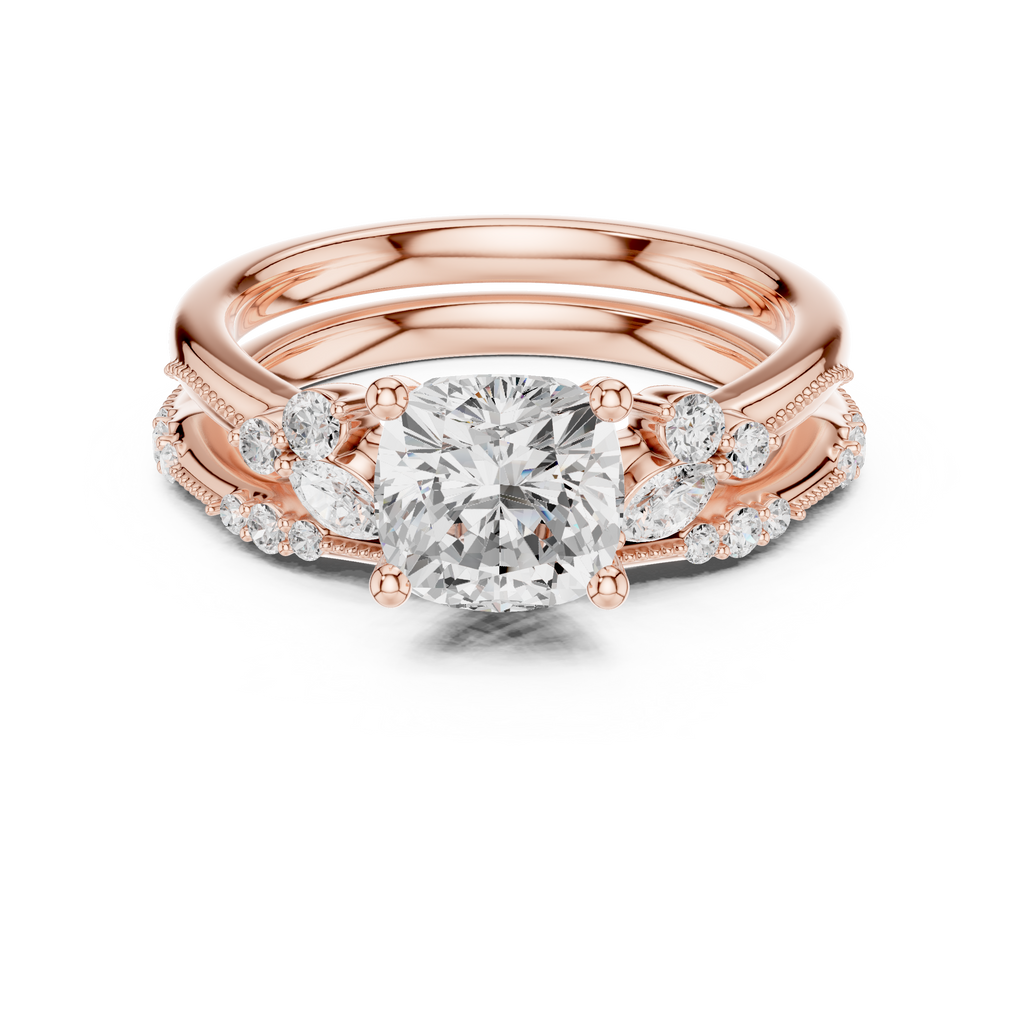 2.37 CT Cushion Cut Diamond Bridal Ring Set with Marquise Accents