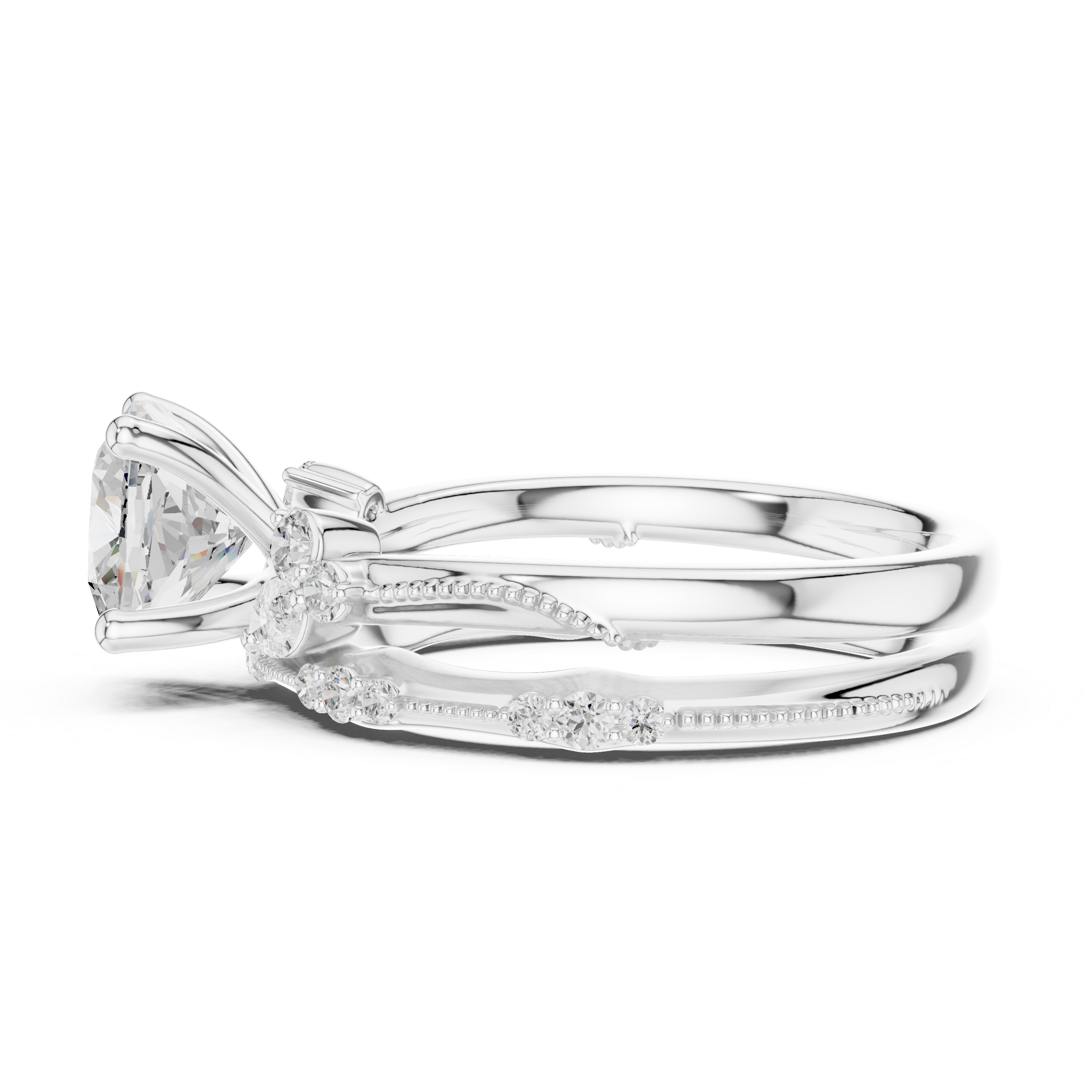 2.37 CT Cushion Cut Diamond Bridal Ring Set with Marquise Accents
