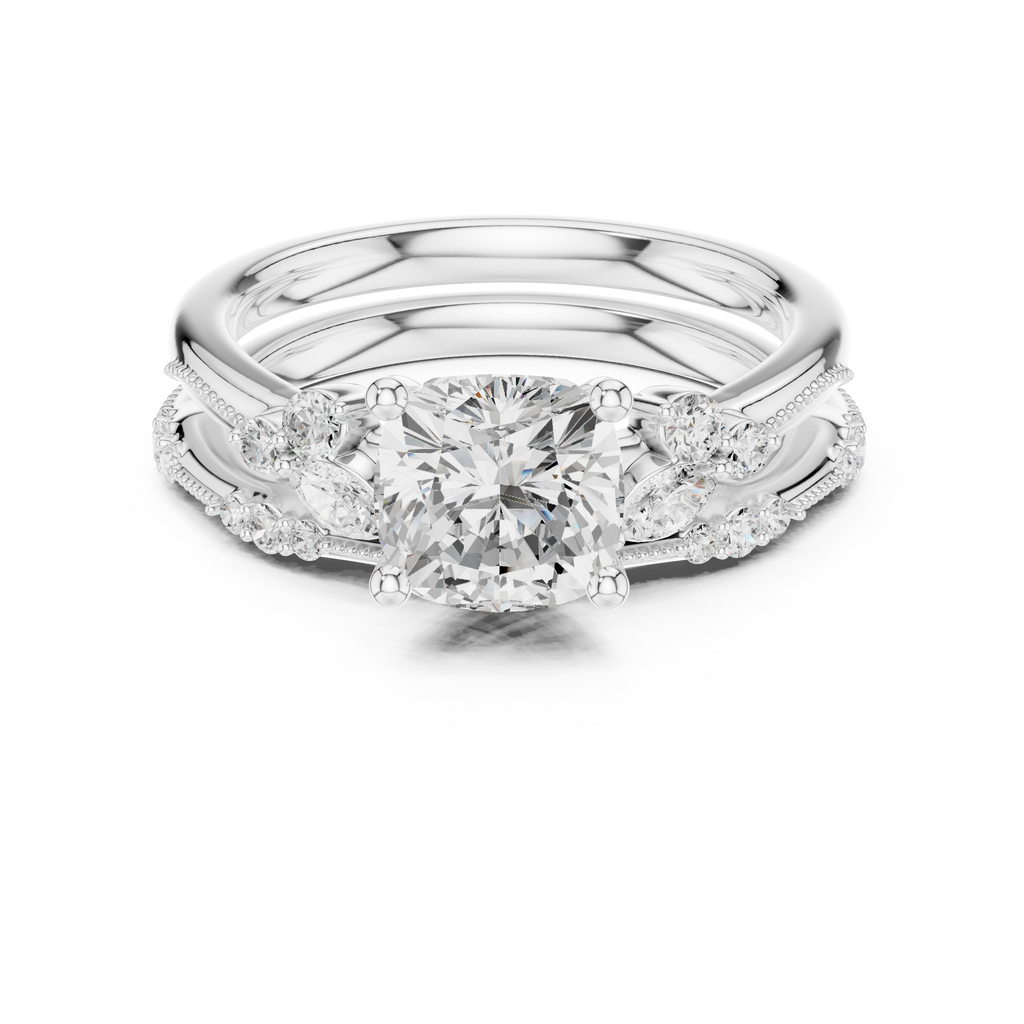 2.37 CT Cushion Cut Diamond Bridal Ring Set with Marquise Accents