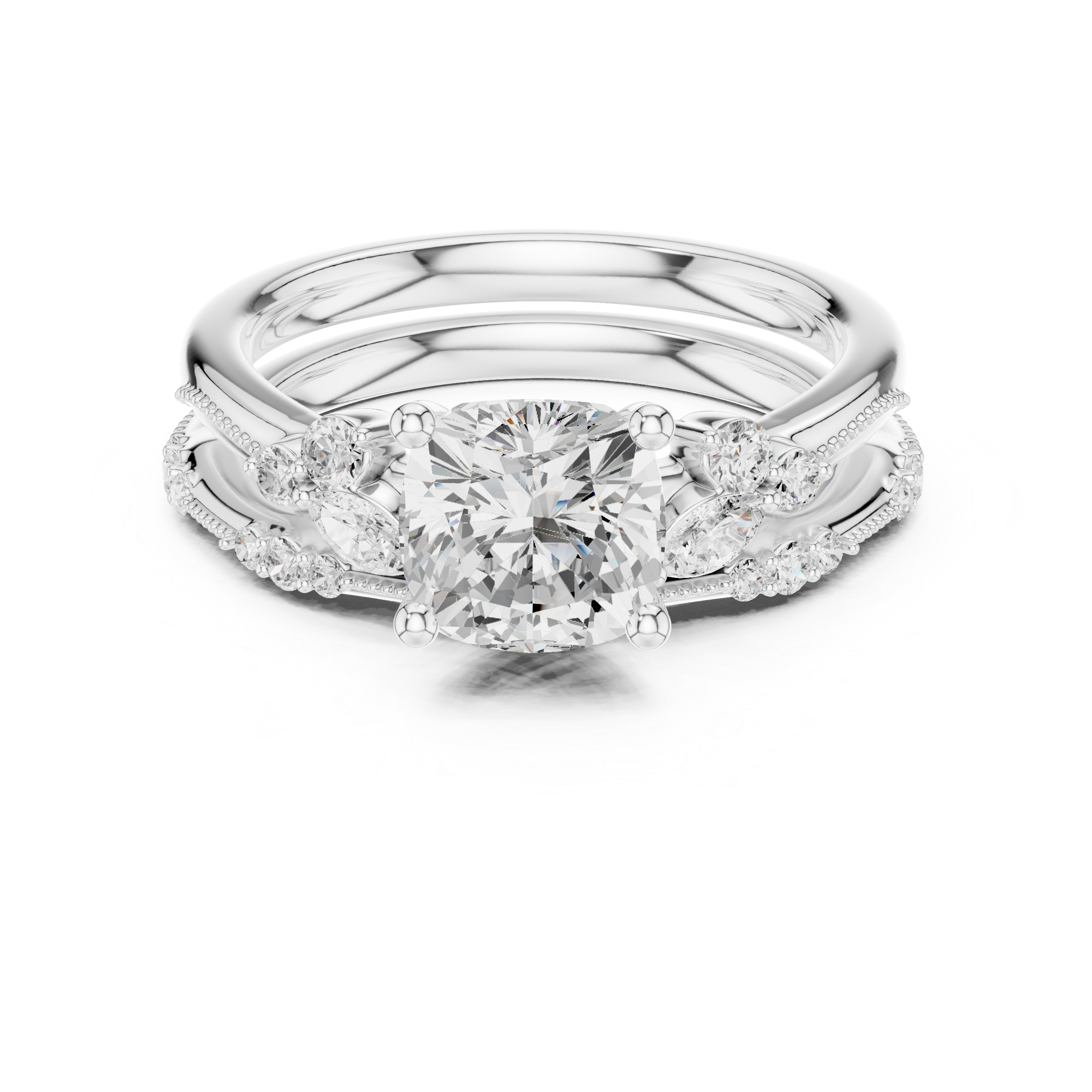 Cushion Cut Diamond Bridal Ring Set