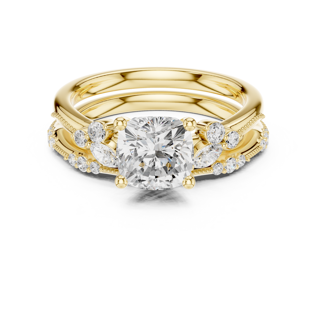 2.37 CT Cushion Cut Diamond Bridal Ring Set with Marquise Accents