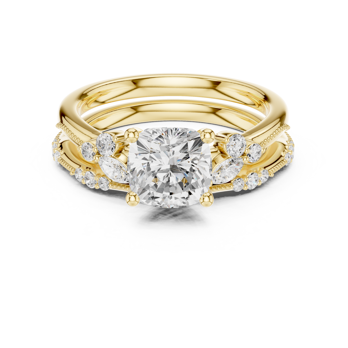 Cushion Cut Diamond Bridal Ring Set with Marquise Accents – view 9 of 12, lab grown diamond ring | Jewelix Atelier