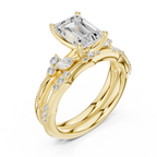 2.37 CT Emerald Cut Diamond Bridal Ring Set with Marquise Accents