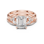 2.37 CT Emerald Cut Diamond Bridal Ring Set with Marquise Accents