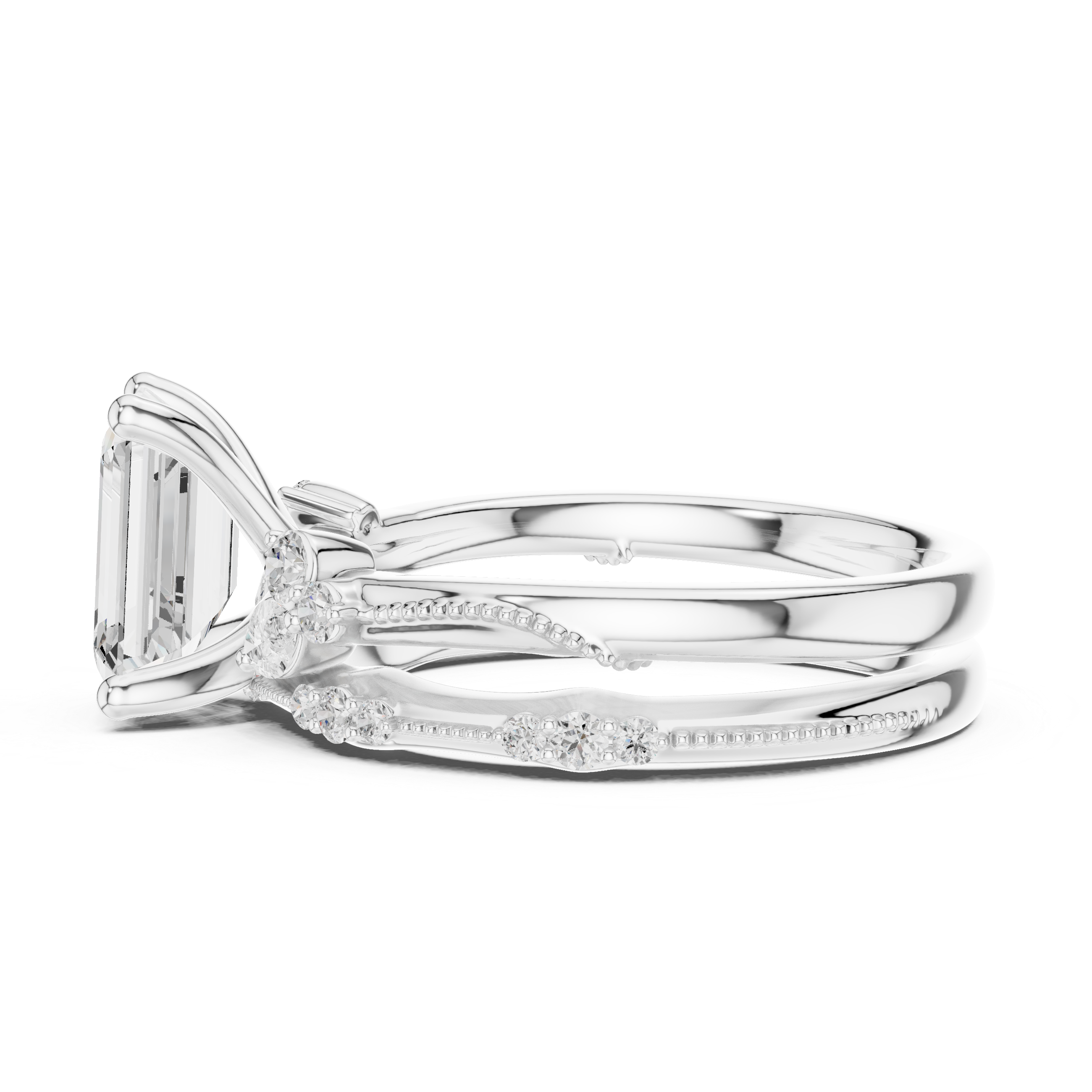2.37 CT Emerald Cut Diamond Bridal Ring Set with Marquise Accents