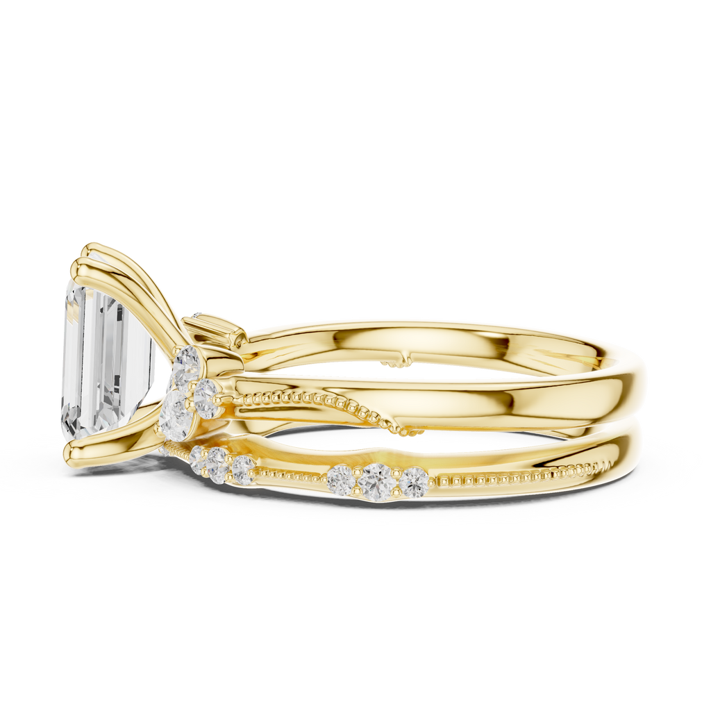 2.37 CT Emerald Cut Diamond Bridal Ring Set with Marquise Accents