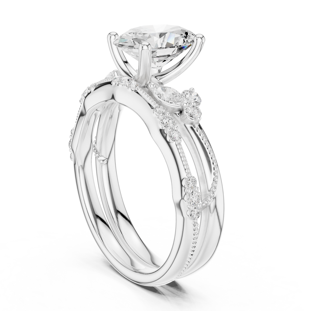 2.37 CT Oval Cut Diamond Bridal Ring Set with Marquise Accents