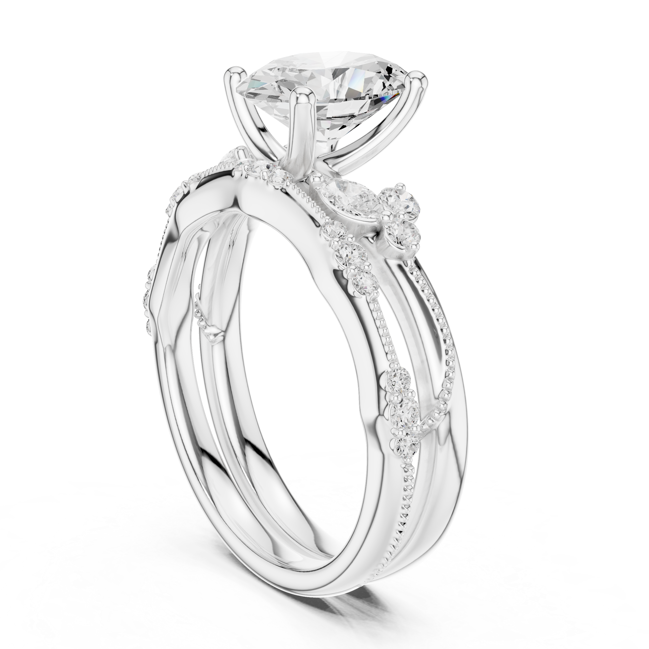 2.37 CT Oval Cut Diamond Bridal Ring Set with Marquise Accents